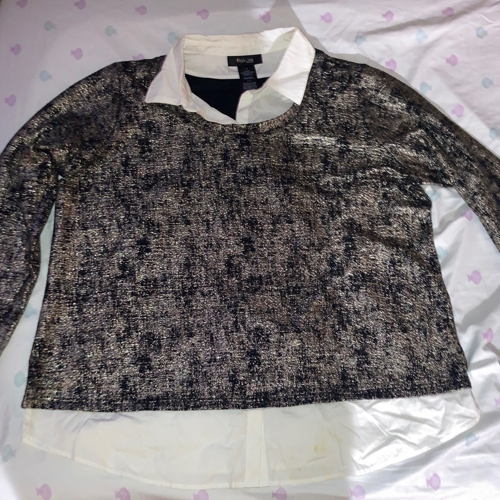 Style & Co. Black and White Textured Blouse